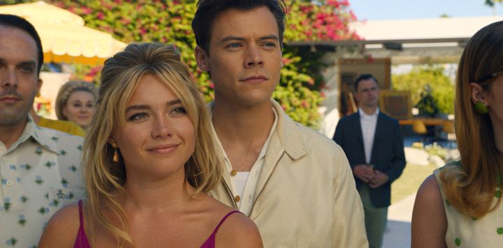 Florence Pugh and Harry Styles as the deliriously happy couple Alice and Jack in "Don't Worry Darling."