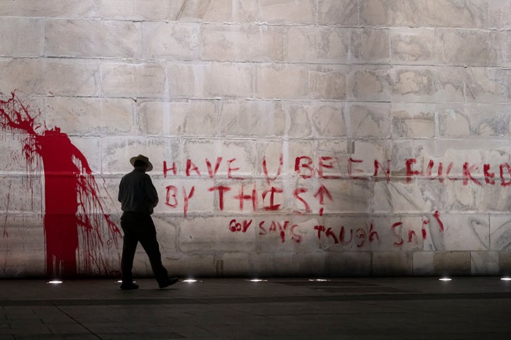 The monument after being vandalized Tuesday