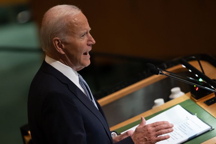 President Joe Biden addresses during the 77th session of the United Nations General Assembly (UNGA) at U.N. Headquarters in New York, United States on Sept. 21.