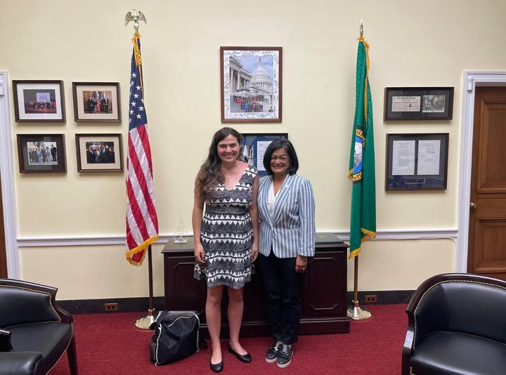 The author meeting with Congresswoman Jayapal on Capitol Hill on July 13, 2022, the day Jayapal introduced the bill.