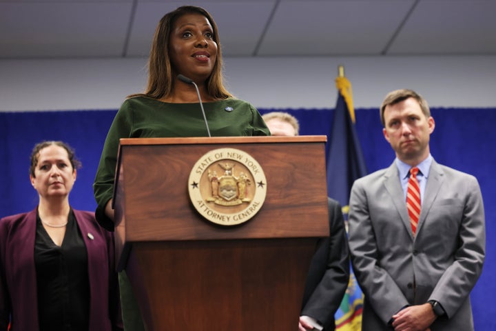 New York Attorney General Letitia James speaks during a press conference at the office of the Attorney General on Sept. 21 in New York, New York.