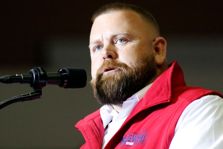 J.R. Majewski, Republican candidate for U.S. Representative for Ohio's 9th Congressional District, speaks at a campaign rally in Youngstown, Ohio., Sept. 17, 2022.