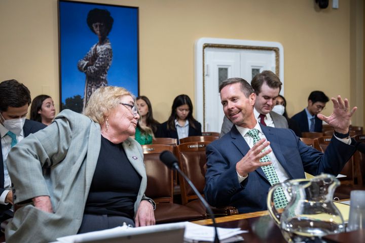 Rep. Zoe Lofgren (D-Calif.) and Rep. Rodney Davis (R-Ill.) testify during a House Rules Committee hearing to discuss The Presidential Election Reform Act at the U.S. Capitol September 20, 2022, in Washington, D.C. 
