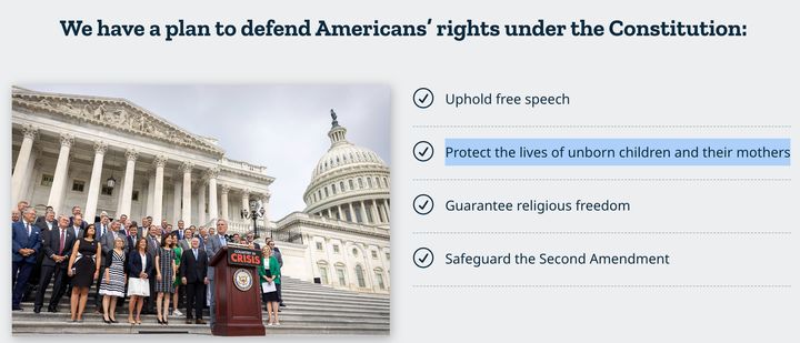 A screenshot from the Commitment to America's web site shows the GOP platforms endorses anti-abortion policies.