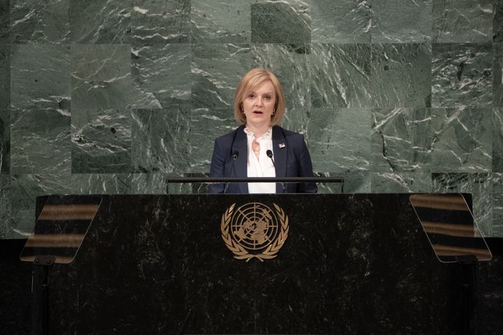 Liz Truss delivers a speech to members of the United Nations in New York during her visit to the US to attend the 77th UN General Assembly.