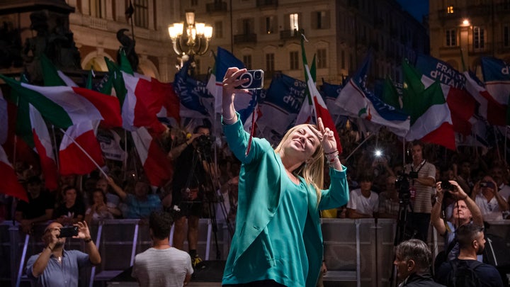 Giorgia Meloni, en un mitin de campaña.