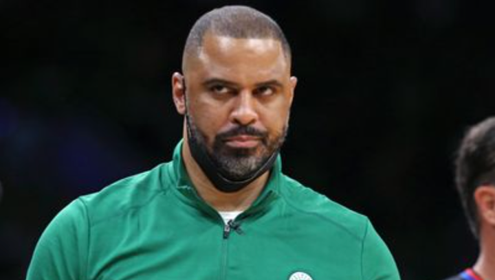 Ime Udoka coaches the Celtics during the NBA Finals against the Golden State Warriors successful June.