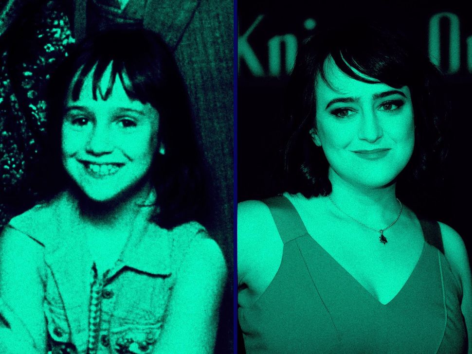 Mara Wilson in "A Simple Wish" in 1997, left, and at a premiere of "Knives Out" in 2019.