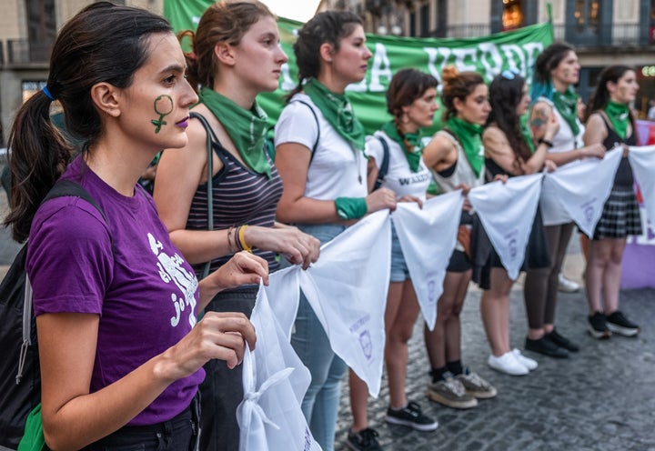 Manifestación por el Día de acción global por el aborto legal, seguro y accesible, en Barcelona, el 28 de septiembre de 2018.