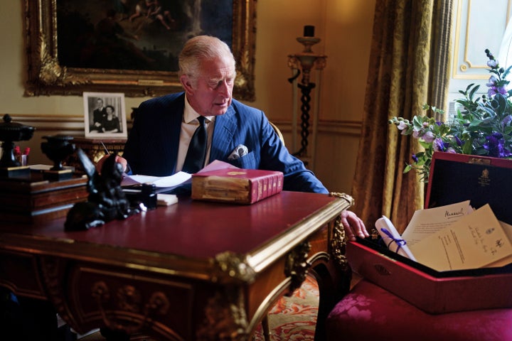 A previously unissued photo from Sept. 11 shows King Charles III at Buckingham Palace.