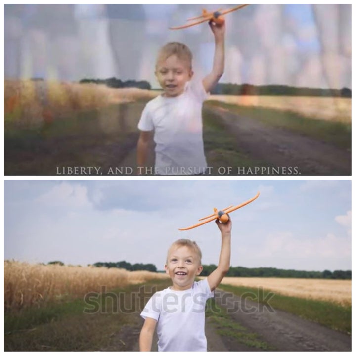 Here is a boy holding a toy airplane who appears in a video from House Republicans celebrating American exceptionalism. This boy was actually filmed in Russia.