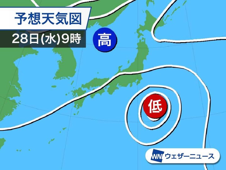 予想天気図 28日(水)9時