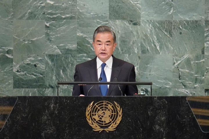 Foreign Minister of China Wang Yi addresses the 77th session of the United Nations General Assembly, Saturday, Sept. 24, 2022 at U.N. headquarters. (AP Photo/Mary Altaffer)