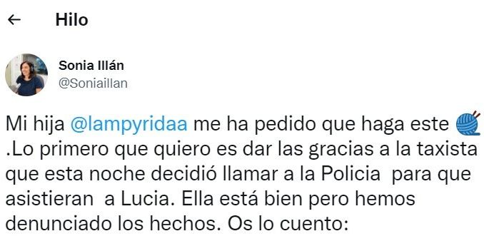 El tuit de Sonia Illán.