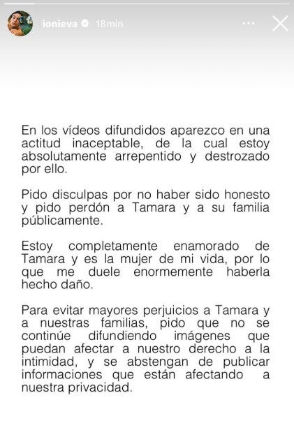 El comunicado de Íñigo Onieva.
