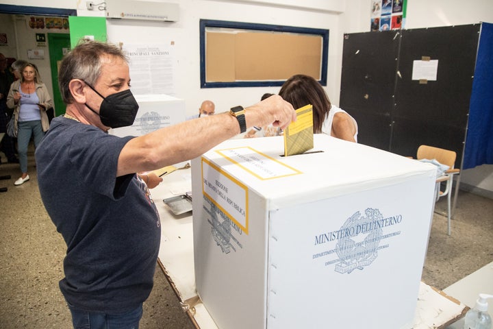 A polling station in Pontecagnano Faiano, Italy, is seen as Italians vote to elect a new parliament Sunday.
