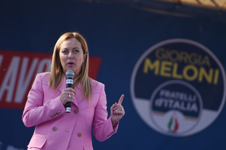 Giorgia Meloni, líder de Hermanos de Italia, durante un acto de la campaña electoral. 