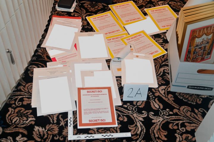 A photo shows some of the documents seized during the August FBI search of Trump's Mar-a-Lago estate. Authorities said they've seized about 100 documents with classification markings.