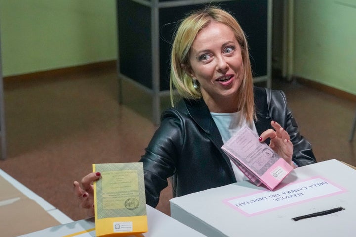 Giorgia Meloni voted at a polling station in Rome on Sunday.