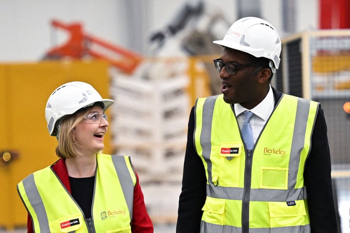 Liz Truss and Kwasi Kwarteng during a visit to Berkeley Modular in Northfleet Kent after the mini-budget.