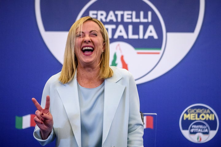 Giorgia Meloni celebra la victoria de Hermanos de Italia en las elecciones de Italia.