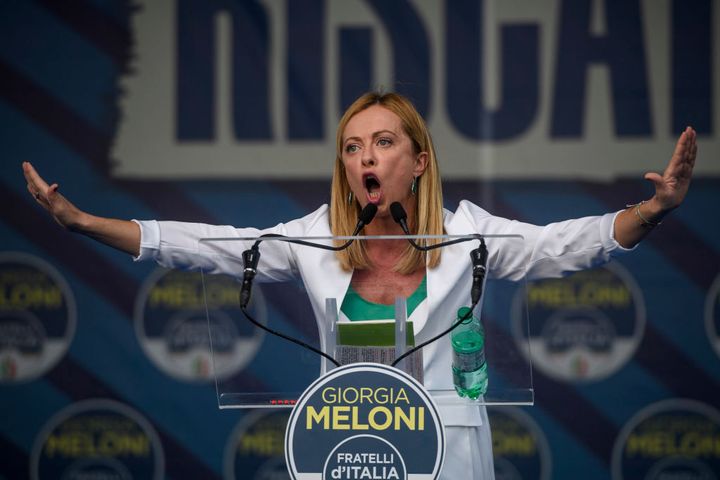 La líder de Hermanos de Italia, Giorgia Meloni, durante un acto electoral en Roma en 2021.