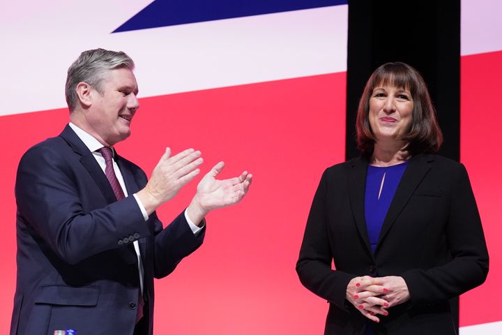 Keir Starmer applauds Rachel Reeves after her speech to Labour conference.
