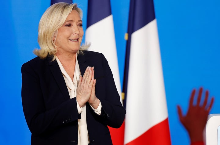 Marine Le Pen, el pasado abril, tras perder las elecciones presidenciales, en su cuartel general de París.
