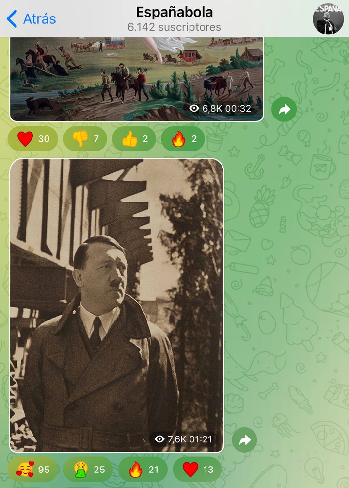 Un pantallazo de la cuenta de Telegram donde se ve una imagen de Adolf Hitler