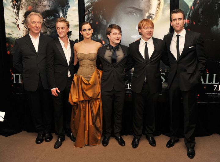 (L-R) Alan Rickman, Tom Felton, Emma Watson, Daniel Radcliffe, Rupert Grint and Matthew Lewis attend the New York premiere of "Harry Potter And The Deathly Hallows: Part 2".
