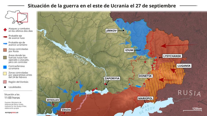 Mapa de la geografía ucraniana a fecha del 27 de septiembre