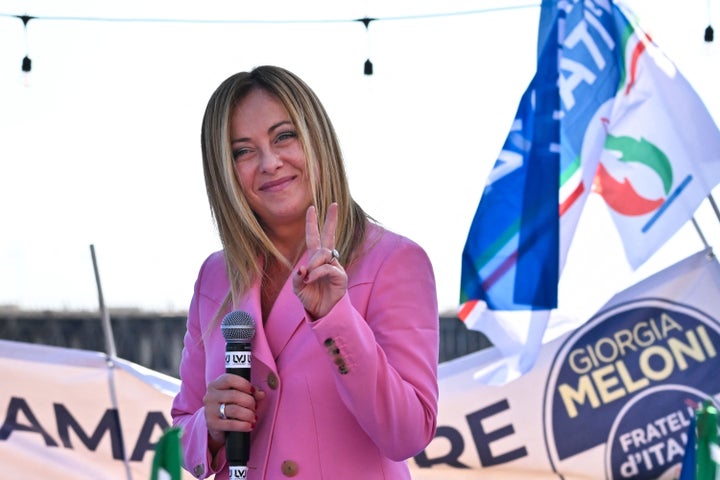 Giorgia Meloni, líder de Hermanos de Italia y ganadora de las elecciones, en su mitin de cierre de campaña.