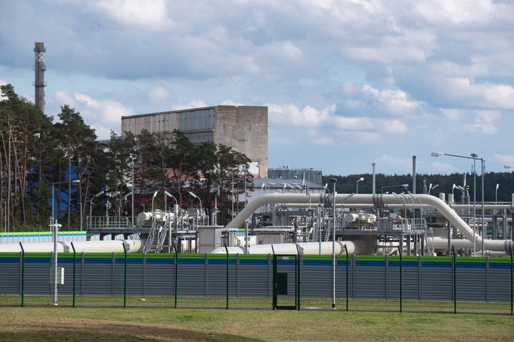 Pipe systems and shut-off devices are seen at the gas receiving station of the Nord Stream 2 Baltic Sea pipeline in Lubmin, Germany, Sept. 26, 2022. During the night of Sept. 26, 2022, there was a pressure drop in the Nord Stream 2 gas pipeline, according to the operator. A series of unusual leaks on two natural gas pipelines running from Russia under the Baltic Sea to Germany have triggered concerns about possible sabotage. It's overshadowed the inauguration Tuesday Sept. 27, 2022, of a long-awaited pipeline that will bring Norwegian gas to Poland. 