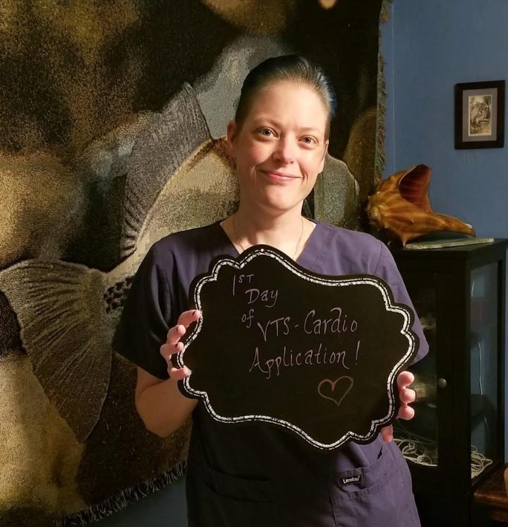 The author on the first day of her Veterinary Technician Speciality (VTS) in cardiology in October 2019. "I never completed the program because I resigned two months later," she writes.