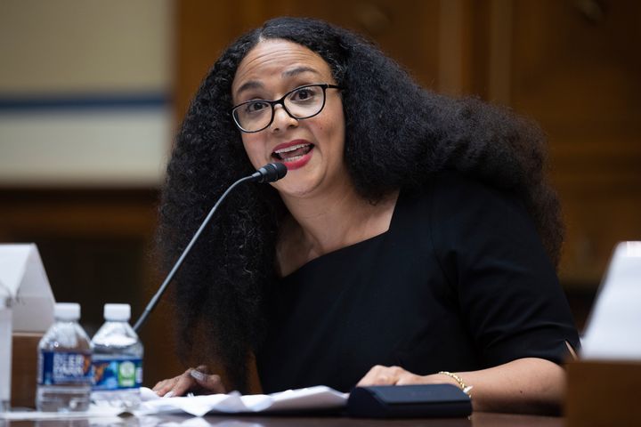 Raya Salter, executive director of the Energy Justice Law and Policy Center, testifies during a House Oversight and Reform Committee on alleged oil industry greenwashing and the impacts of climate change on Capitol Hill Sept. 15, 2022.
