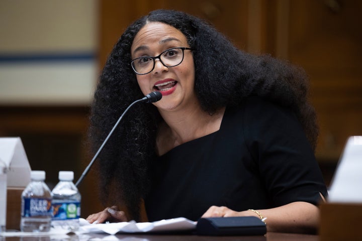 Raya Salter, executive director of the Energy Justice Law and Policy Center, testifies during a House Oversight and Reform Committee on alleged oil industry greenwashing and the impacts of climate change on Capitol Hill Sept. 15, 2022.