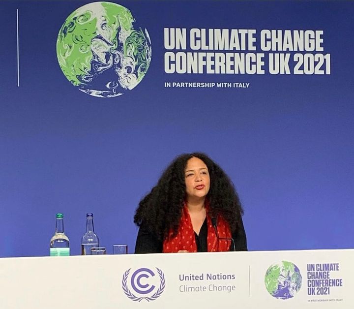 Salter speaks at the 2021 United Nations Climate Change Conference in Glasgow, Scotland.
