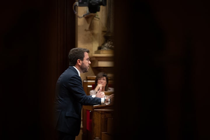 El presidente de la Generalitat, Pere Aragonès, durante el debate de política general en el Parlament.