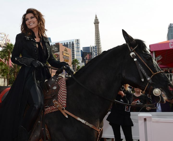 Shania riding a horse in Las Vegas in 2012