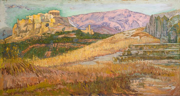 Κωνσταντίνος Μαλέας, Η Ακρόπολη από την Πνύκα, 1914-17, Λάδι σε χαρτόνι, 50 x 100εκ