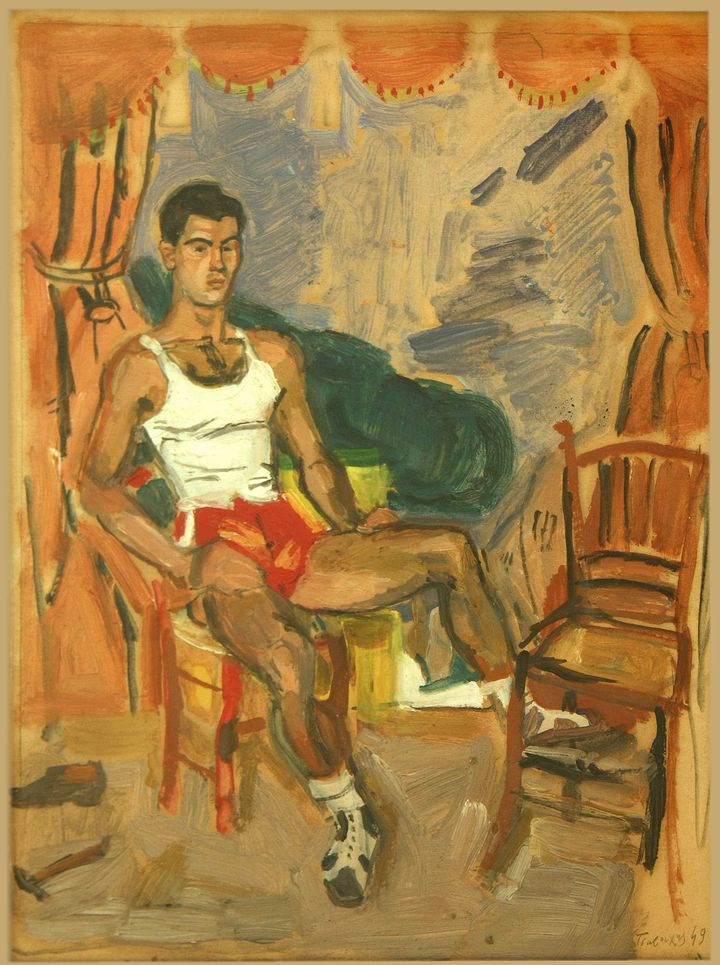 Γιάννης Τσαρούχης, Παίκτης του μπάσκετ, ,1949, Λάδι σε χαρτόνι, 31 x 26 εκ.