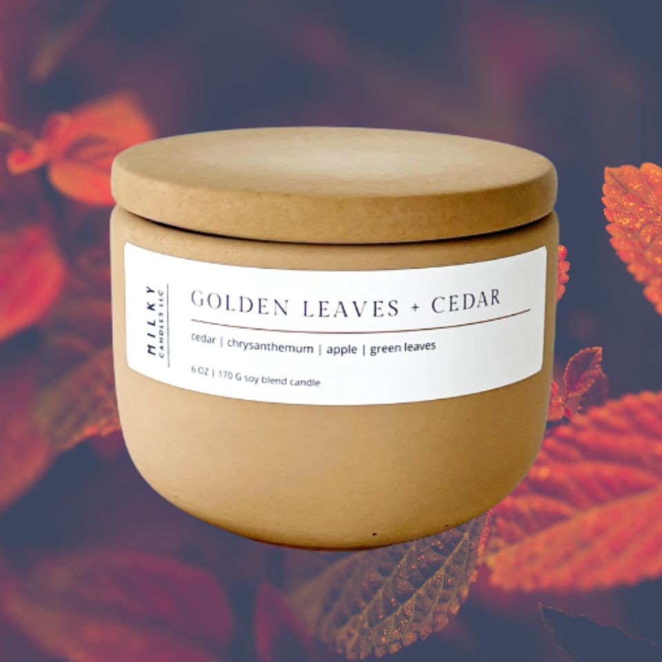 Milky Candle Golden Leaves + Cedar candle