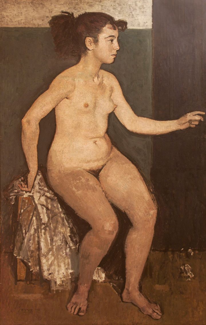 Γιάννης Μόραλης, Καθιστό Γυμνό, 1952, Λάδι σε μουσαμά,160 x 103 εκ. 