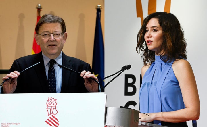 El presidente de la Comunidad Valenciana, Ximo Puig, y la presidenta de la Comunidad de Madrid, Isabel Díaz Ayuso.