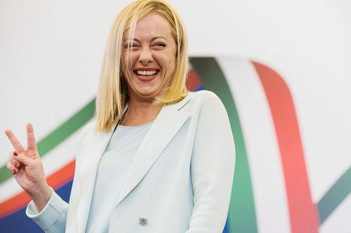 ROME, ITALY - 2022/09/26: Giorgia Meloni is seen during a press conference. Giorgia Meloni, leader of the far-right and national-conservative party Fratelli d'Italia (Brothers of Italy), commented on the party's victory at the Italian elections, held on 25 September 2022, at Parco Principi Hotel in Rome. (Photo by Valeria Ferraro/SOPA Images/LightRocket via Getty Images)