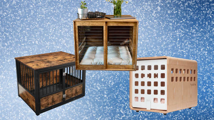 From left to right: Rustic heavy duty dog crate at Etsy, Modern dog crate at Etsy, Fable dog crate.