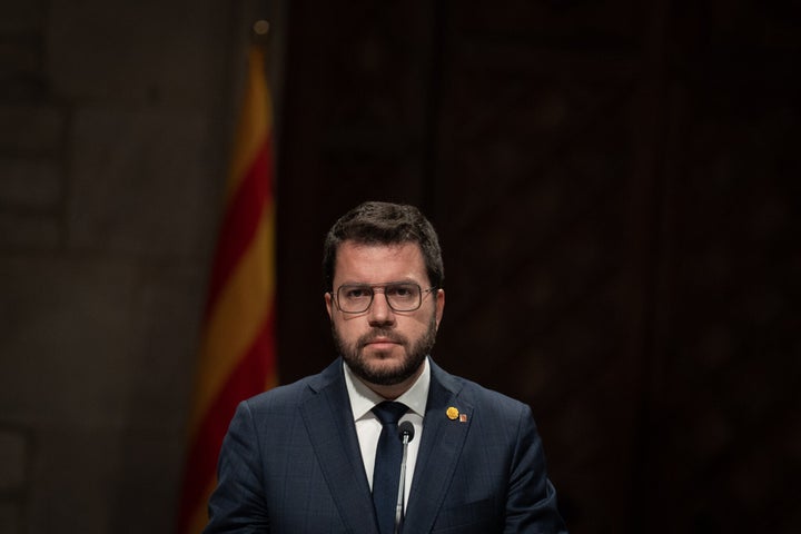 Aragonès, en un momento de su mensaje para anunciar el cese de su vicepresidente