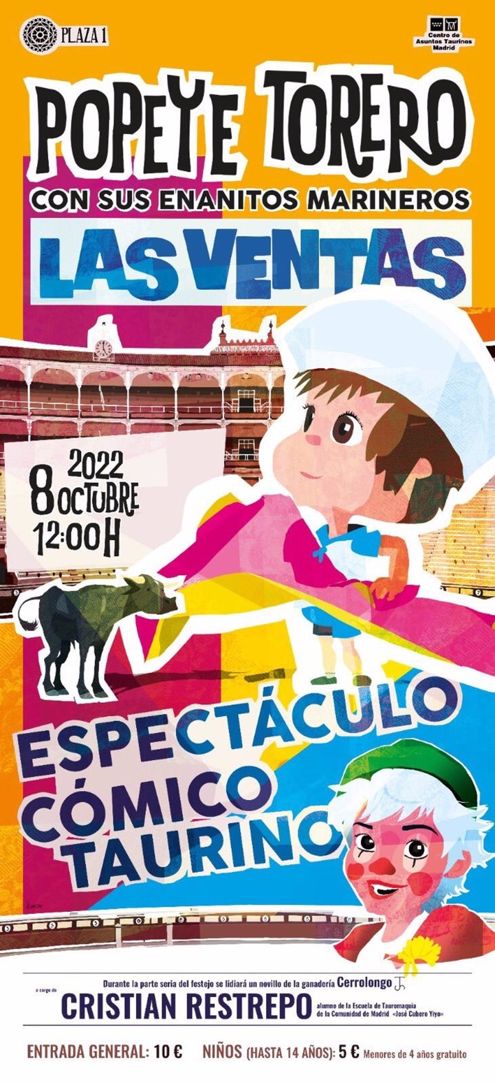 Cartel del espectáculo 'Popeye torero con sus enanitos marineros'