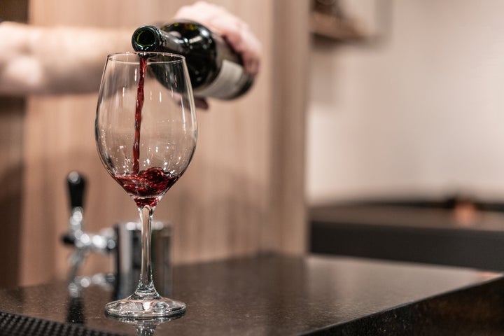 Bartender, Serving, Red Wine, Wineglass, Close-up