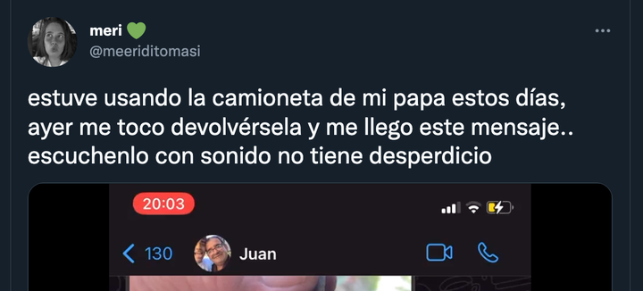 La tuitera @meeriditomasi comparte una conversación de WhatsApp con su padre